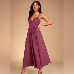 Cue the Cuteness Mauve Purple Twist-Front Midi Dress Size: XL